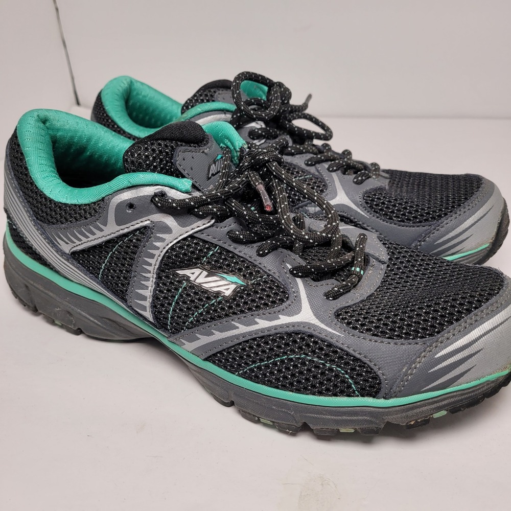 Avia A5678WVXA Running Shoes Women 10 Black Grey Teal Good Mesh Athletic Sneaker